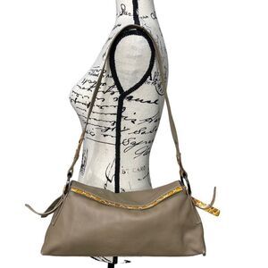 MARCO BUGGIANI Tan Leather Shoulder Bag with Animal Print Accents